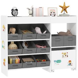 AIYAPLAY Úložný regál na hračky pro děti s 11 odnímatelnými koši a samolepkami pro hernu 105x30x80 cm Bílý | Aosom
