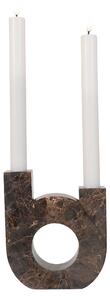 House Nordic Svícen na svíčku (Svícen z hnědého mramoru s dvojitým držákem 12x3,5x14 cm)