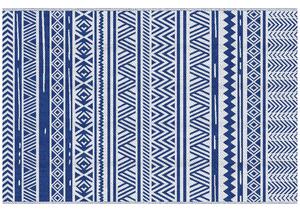 Outsunny Venkovní Koberec 182x274 cm Reversible Koberec s Geometrickým Vzorem Voděodolný pro Terasu Balkon Patio Kempování Pláž Tmavě modrá a bílá | A
