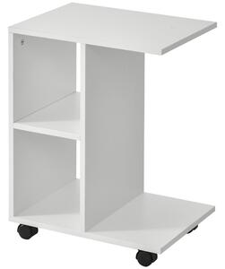 HOMCOM Moderní Malý Boční Stolek C-Tvaru s Kolečky a Otevřenými Policemi pro Obývací Pokoj a Ložnici 45x35x58 cm Bílý | Aosom
