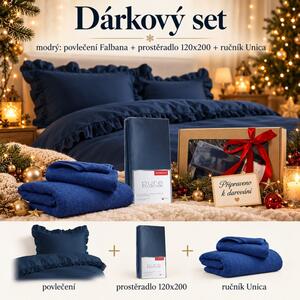 Jahu Dárkový set modrý: povlečení Falbana, prostěradlo 120x200 a ručník Unica