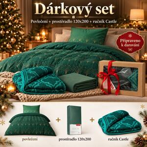 Jahu Dárkový set: prostěradlo 120x200, povlečení a ručník Castle - zelený