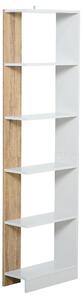 HOMCOM Regál na Knihy s 5 Policemi, Multifunkční Knihovna pro Studium a Kancelář s Zvýšeným Podstavcem, Elegantní Design 45x21x170 cm, Bílá a Dub | Ao