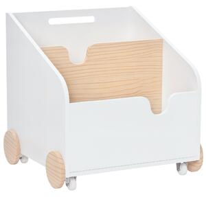 HOMCOM Dřevěný Úložný Box na Hračky se 2 Oddíly, S Kolíčky, Dětská Knihovna s Kolíčky pro Dětský Pokoj 40x43x43 cm Bílá a Přírodní | Aosom