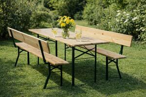 Pivní set PREMIUM 220x70cm - masiv borovice - stůl + lavice s opěrkou