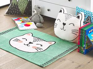 Dětský koberec s kočkou, 60 x 90 cm, zelený HOWRAH