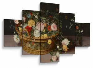 Obraz - Jan Brueghel the Elder, Flowers in a Basket and a Vase, reprodukce (125x70 cm)
