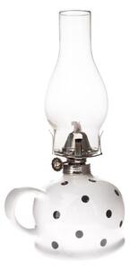 Keramická petrolejová lampa - bílá s černými puntíky KK323