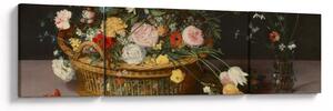 Obraz - Jan Brueghel the Elder, Flowers in a Basket and a Vase, reprodukce (170x50 cm)