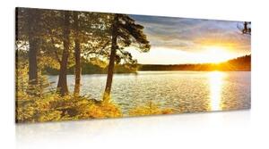 Obraz západ slunce nad jezerem - 100x50 cm