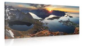 Obraz očarující horská panorama se západem slunce - 100x50 cm