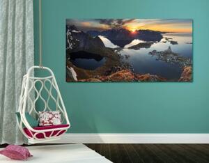 Obraz očarující horská panorama se západem slunce - 100x50 cm