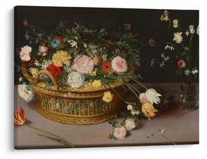 Obraz - Jan Brueghel the Elder, Flowers in a Basket and a Vase, reprodukce (70x50 cm)