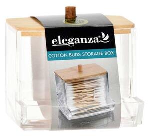 Koupelnová nádoba na vatové tyčinky Elegan, čirá/s dřevěnými prvky