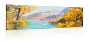 Obraz scenérie horského jezera - 150x50 cm