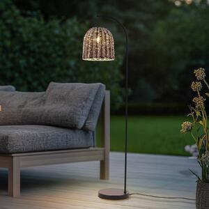 Lindby Venkovní stojací lampa Taryn, hnědá, plast, IP44 172 cm, Světlé dřevo, Plast, Venkovský / rustikální
