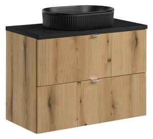 Comad Závěsná skříňka Nova Oak s deskou a umyvadlem 80 cm dub coast evoke/černá