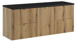 Comad Závěsná skříňka pod umyvadlo Nova Oak s deskou 140 cm dub evoke/černý