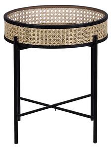 Odkládací stolek černý se světle ratanovým vzorem VIENNA