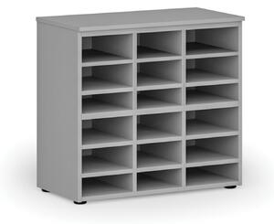 Třídicí regál PRIMO GRAY, 800 x 420 x 740 mm, 18 přihrádek, šedý