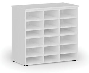 Třídicí regál PRIMO WHITE, 800 x 420 x 740 mm, 18 přihrádek, bílý