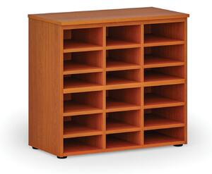 Třídicí regál PRIMO WOOD, 800 x 420 x 740 mm, 18 přihrádek, třešeň