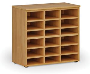 Třídicí regál PRIMO WOOD, 800 x 420 x 740 mm, 18 přihrádek, buk