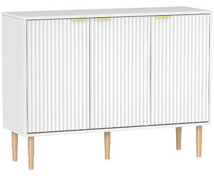HOMCOM Skříňka se drážkovanými dveřmi, 3-dvéřová, s nastavitelnou policí, TV stolek do ložnice a obývacího pokoje 107x35x80 cm Bílá | Aosom