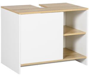 Moderní koupelnová skříňka pod umyvadlo kleankin s přihrádkami a dveřmi 77x45x60 cm Bílá a Přírodní | Aosom