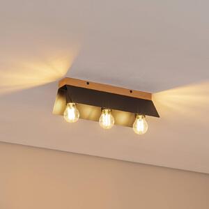 Lamkur Stropní lampa Esme, černá, délka 40 cm, kov/dřevo, 3 světla., stmívatelný, Černá, Obývací pokoj / jídelna, kov, Moderní, Stropní svítidlo