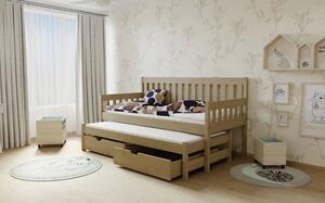 Dětská postel s výsuvnou přistýlkou z MASIVU 200x80cm SE ŠUPLÍKY - M06