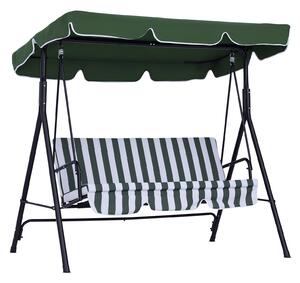 Outsunny 3-místná zahradní houpačka s nastavitelnou markýzou a ocelovou konstrukcí pro balkon, terasu, patio, nosnost 200 kg, 172x110x153 cm, zelená |