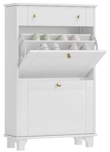 HOMCOM Úzký Botník do Předsíně se 2 Sklápěcími Zásuvkami a 1 Vyndavací Zásuvkou pro 8 Párů Bot 60x23,5x98,5 cm Bílý | Aosom