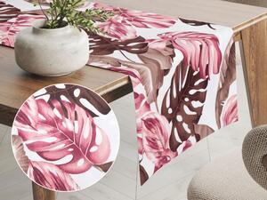 Biante Bavlněný běhoun na stůl Sandra SA-227 Hnědé a starorůžové tropické listy na bílém 20x120 cm