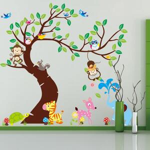 Sada nástěnných dětských samolepek Ambiance Tree, Monkeys and Elephant