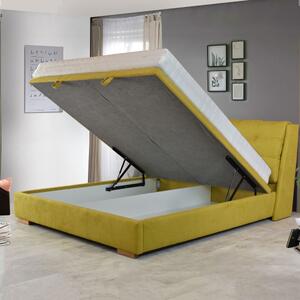 Látková postel 180 x 200 s úložným prostorem žlutá, Novi