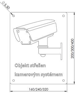 Informační cedule - objekt střežen kamerovým systémem s černým podkladem typ 2 Velikost: 16 x 20 (L), Text: ČESKY
