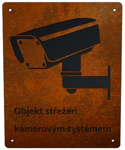 Informační cortenová cedule - objekt střežen kamerovým systémem s černým podkladem typ 2 Velikost: 24 x 30 (XL)