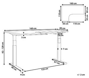 Rohový elektricky nastavitelný psací stůl levostranný 160 x 110 cm bílý DESTIN II