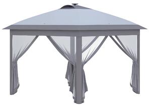 Outsunny Zahradní Altán 3,3 x 3,3 m Skladací Altán s LED, USB Nabíjecím Portem a Síťovanými Bočními Stěnami, Zahradní Altán s Ochranným Pokrytím a Taš