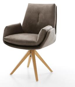 DELIFE Jídelní židle Clea-Flex mikrovlákno taupe vintage dřevěná podnož hranatá přírodní 180° otočná