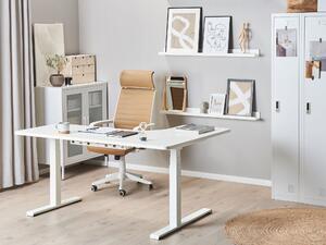 Rohový elektricky nastavitelný psací stůl levostranný 160 x 110 cm bílý DESTIN II