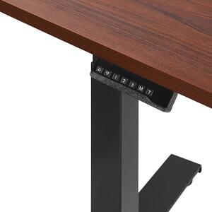 Rohový elektricky nastavitelný psací stůl pravostranný 160 x 110 cm tmavé dřevo/černý DESTIN II