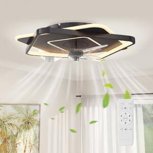 HOMCOM LED stropní světlo s ventilátorem 53 cm – tichý DC motor, 6 rychlostí, časovač, dálkové ovládání, 3 barevné teploty, černé | Aosom