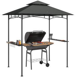 Outsunny BBQ pavilon s LED 240 x 150 x 258 cm, voděodolný a ohnivzdorný zahradní pavilon s dvouvrstvou střechou, bočními policemi, zahradní pergola s