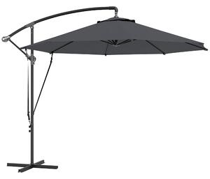 Outsunny Offset Slunečník Ø 290 cm Zahradní Parasol s Křížovou Základnou Kličkovým Krytem a Anti-UV 50+ Větrnými Šňůrkami pro Terasu a Patio Tmavě Šed