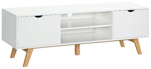 HOMCOM Moderní TV Stolek pro Televize do 65 palců s 2 Dveřmi, 2 Otevřenými Policemi a Dřevěnými Nohami 150x39x50 cm Bílý | Aosom