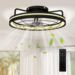 HOMCOM stropní ventilátor se světlem, dálkové ovládání, Ø48 cm, 40W LED, 3 teploty světla, časovač, 6 rychlostí, stmívatelný, tichý DC motor, černý |