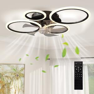 HOMCOM LED stropní ventilátor se světlem, tichý 30" (77 cm) s dálkovým ovládáním — 6 rychlostí, 3 teploty světla, DC motor, časovač — černý | Aosom