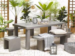 Zahradní šedá souprava, betonový stůl, 2 lavičky a 2 stoličky TARANTO